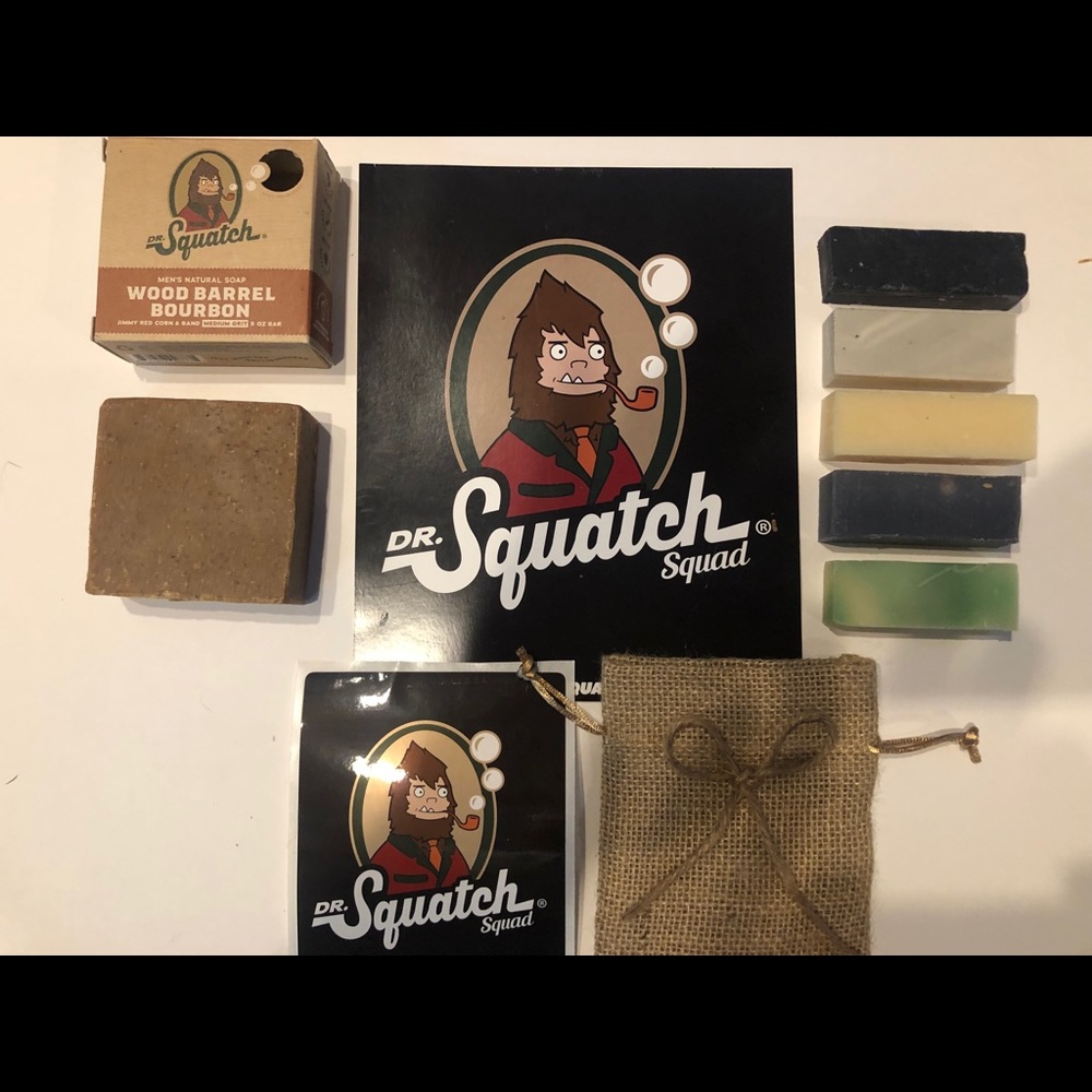 NEW! DR.SQUATCH “Wood Barrel Bourbon” Bar & 5 mini sample bar set